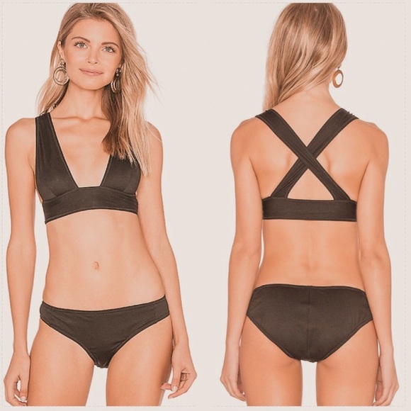 RACHEL COMEY Allee Bikini Top Black Deep V - Picture 2 of 6
